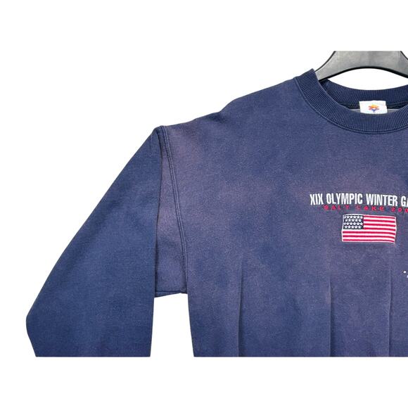 Salt Lake 2002 Winter Olympics Crewneck Sweatshirt Navy XL Faded - Picture 10 of 16